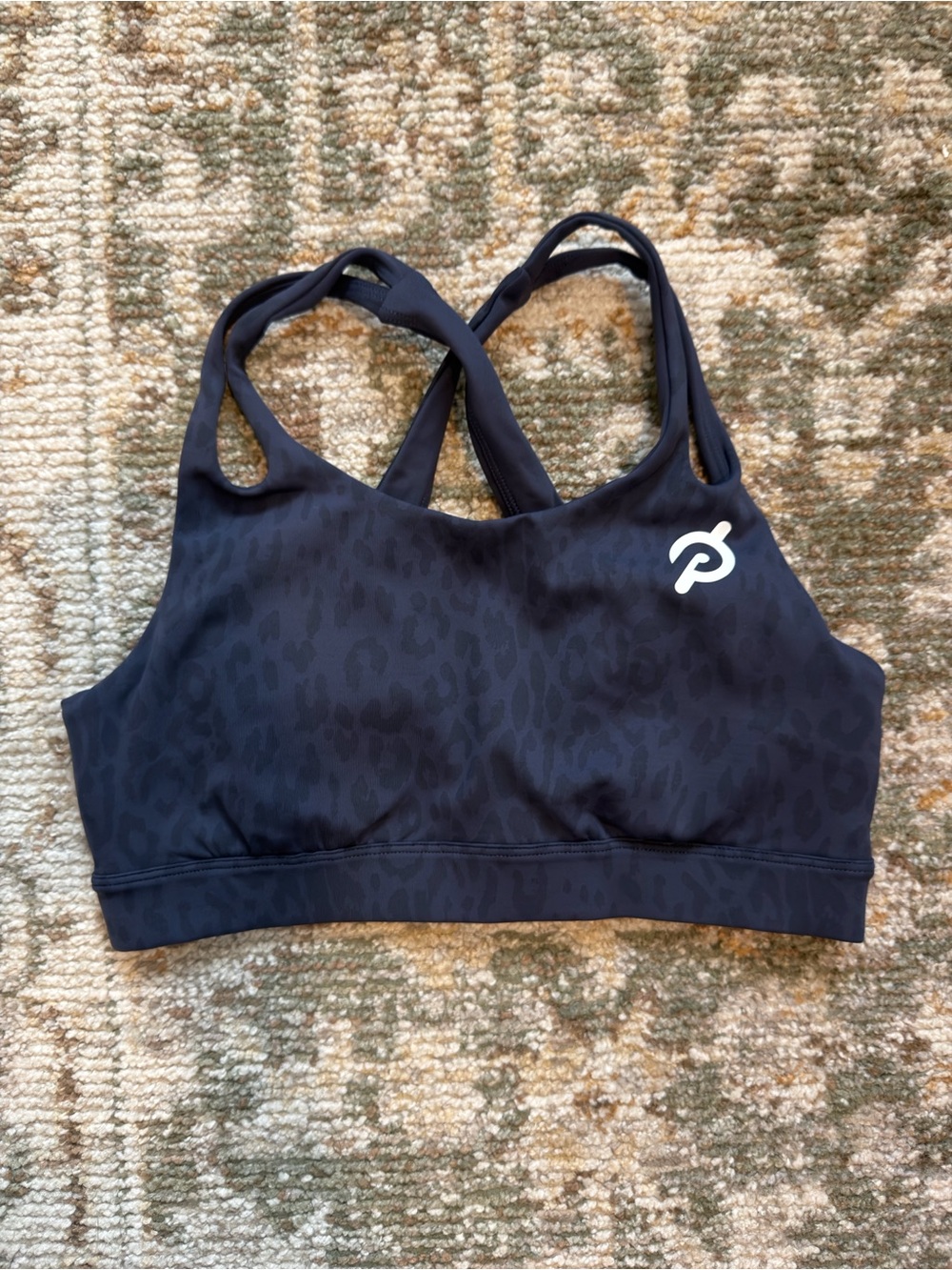 Peloton Navy Leopard Print Strappy Sports Bra - Like New - Size Medium